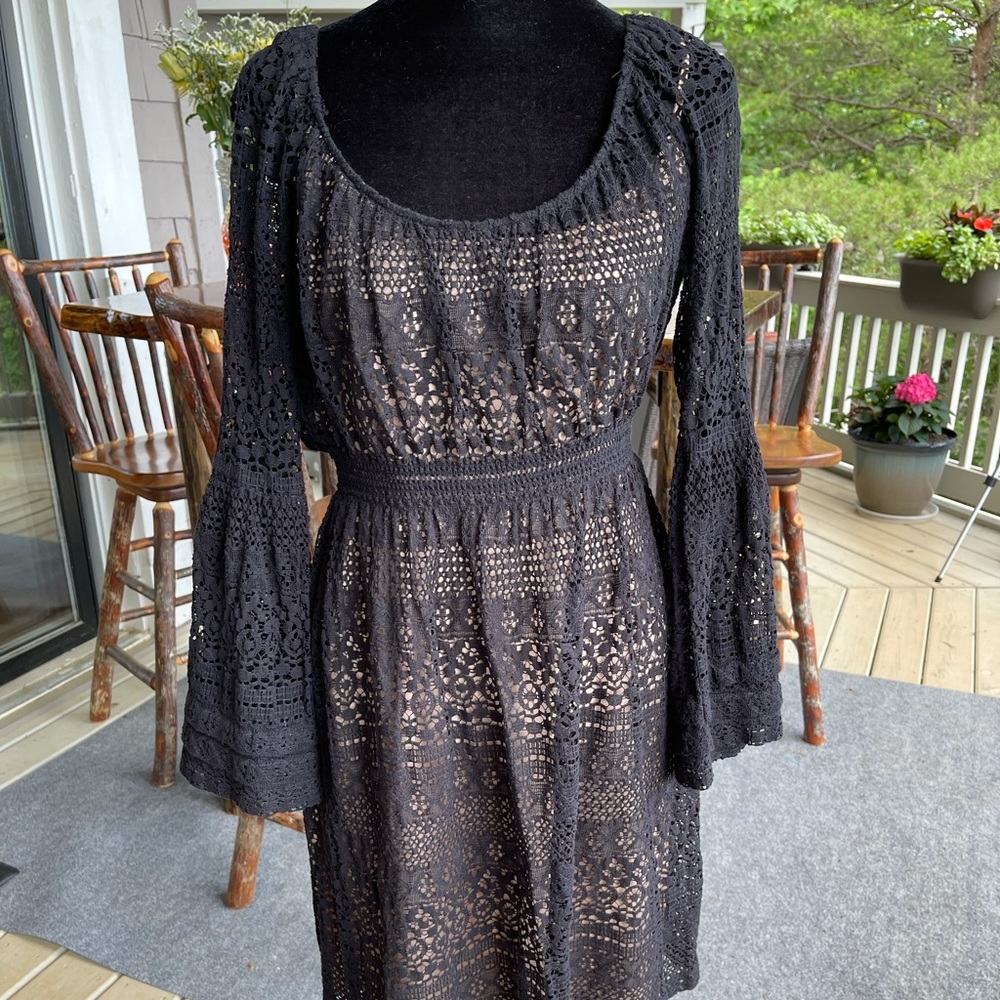 Black lace dress with nude slip